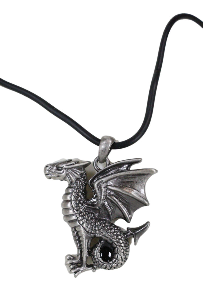 Ebros Gift Ebros Dragon Jewelry Pewter Alloy Medallion Pendant With Rubber Cord Necklace