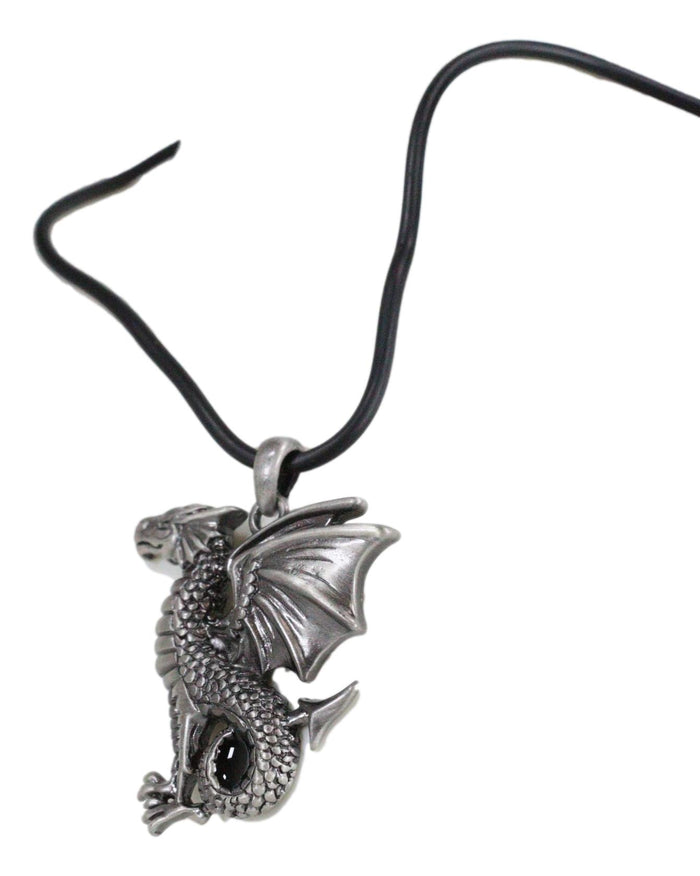 Ebros Gift Ebros Dragon Jewelry Pewter Alloy Medallion Pendant With Rubber Cord Necklace