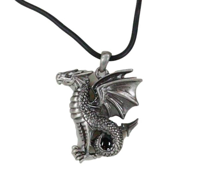Ebros Gift Ebros Dragon Jewelry Pewter Alloy Medallion Pendant With Rubber Cord Necklace