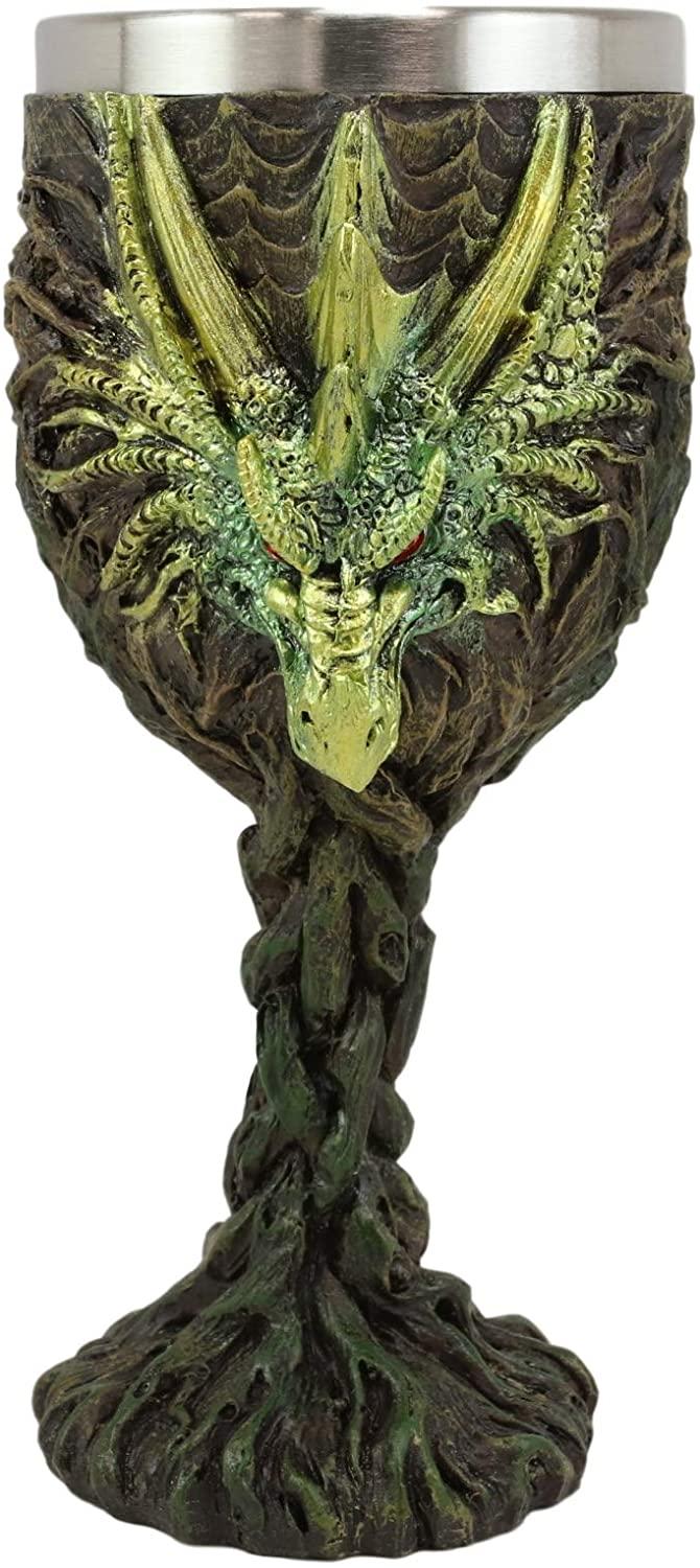 Ebros Gift Ebros Dryad Greenman Earth Dragon 5oz Wine Goblet Chalice Cup Fantasy Decor