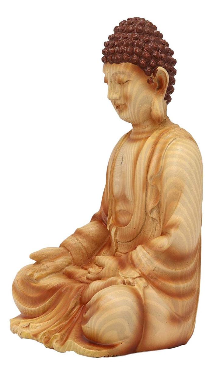 Ebros Gift Ebros Eastern Enlightenment Meditating Buddha Gautama Amitabha In Varada Mudra Pose Statue In Rustic Faux Wood Resin Finish For Home Altar Zen Feng Shui Decoration Housewarming Decor Sculpture