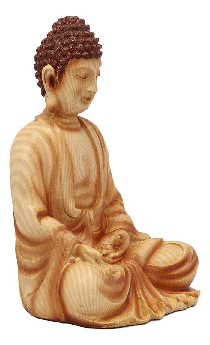 Ebros Gift Ebros Eastern Enlightenment Meditating Buddha Gautama Amitabha In Varada Mudra Pose Statue In Rustic Faux Wood Resin Finish For Home Altar Zen Feng Shui Decoration Housewarming Decor Sculpture