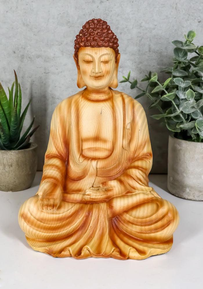 ebros gift Ebros Eastern Enlightenment Meditating Buddha Gautama Amitabha in Varada Mudra Pose Statue in Rustic Faux Wood Resin Finish for Home Altar Zen Feng Shui Decoration Housewarming Decor Sculpture