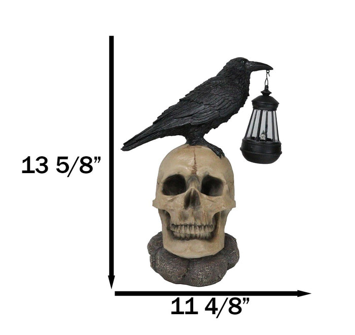 Ebros Gift Ebros Edgar Corvus Raven Perching On Rose Skull Statue With Solar LED Lantern Light
