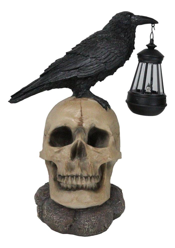 Ebros Gift Ebros Edgar Corvus Raven Perching On Rose Skull Statue With Solar LED Lantern Light