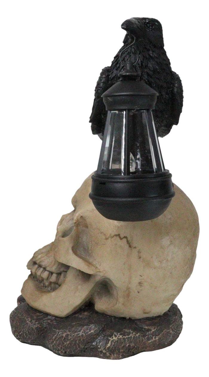 Ebros Gift Ebros Edgar Corvus Raven Perching On Rose Skull Statue With Solar LED Lantern Light