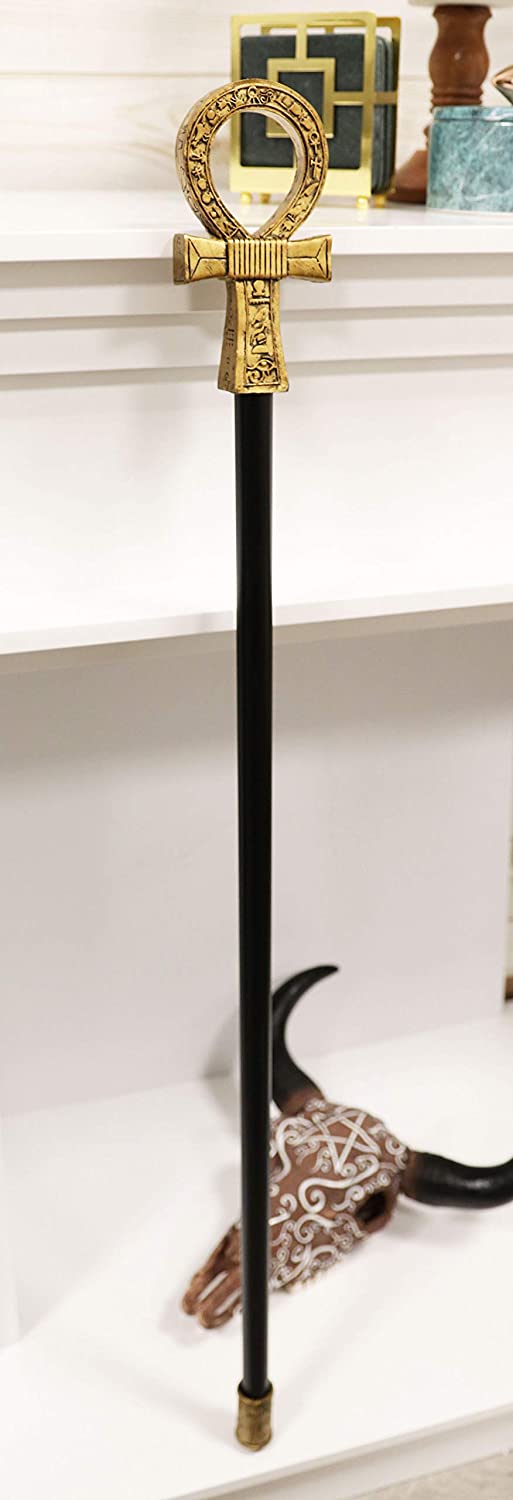 ebros gift Ebros Egyptian Ankh Key of Life with Hieroglyphs Decorative Walking Staff Cane