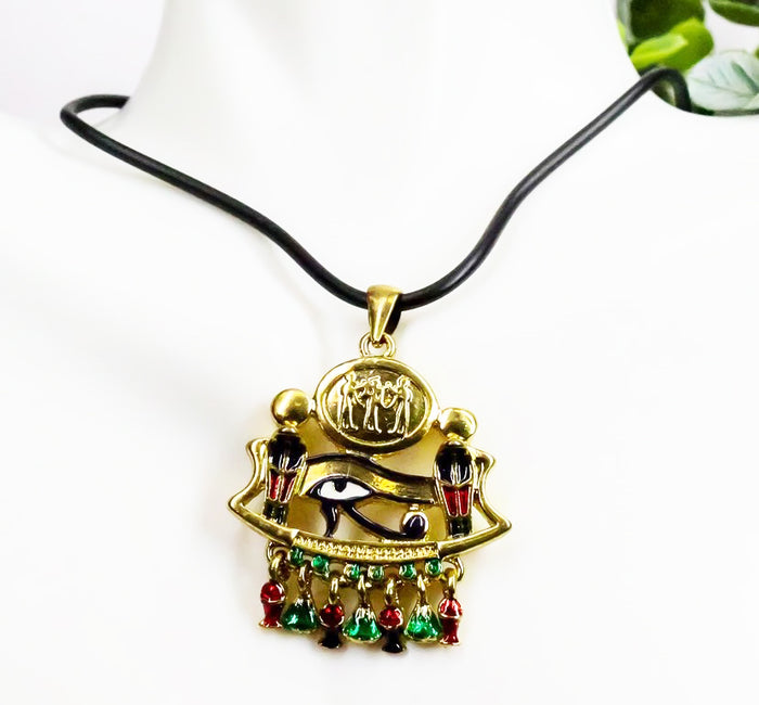 ebros gift Ebros Egyptian Beautiful Eye of Horus With Dual Cobra Necklace Pendant Wedjat
