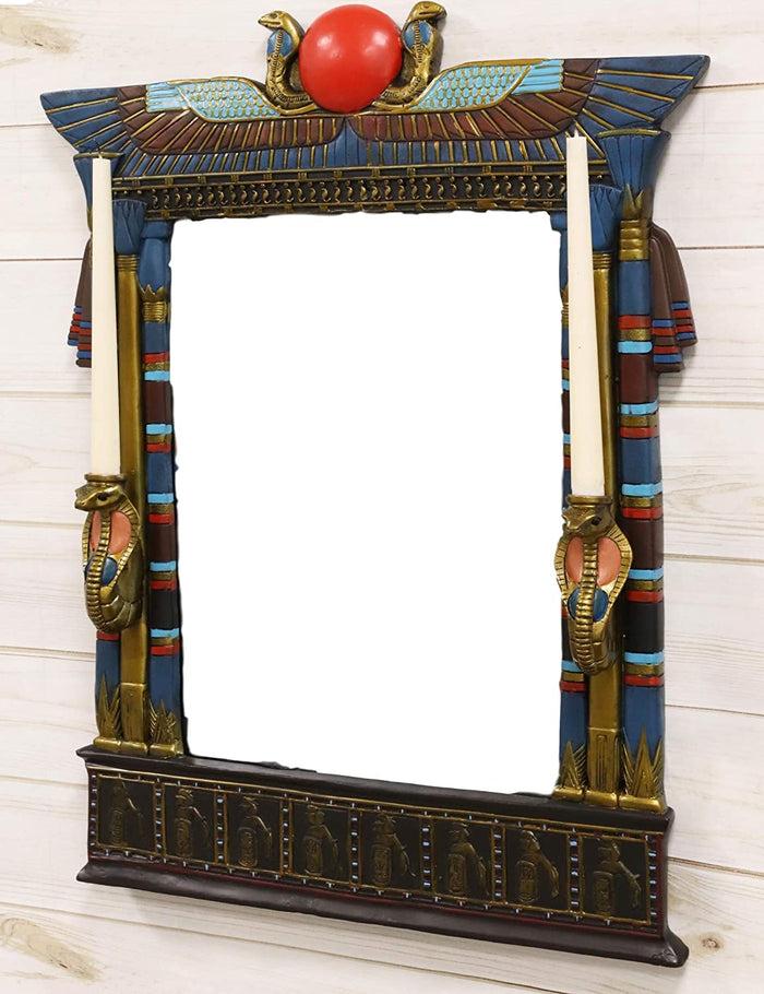 ebros gift Ebros Egyptian Cobras with Isis and Ra Wall Mirror with 2 Candle Holders Plaque