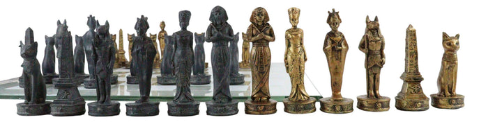Ebros Gift Ebros Egyptian Gods Monuments King Tut & Nefertiti Chess Pieces With Glass Board Set