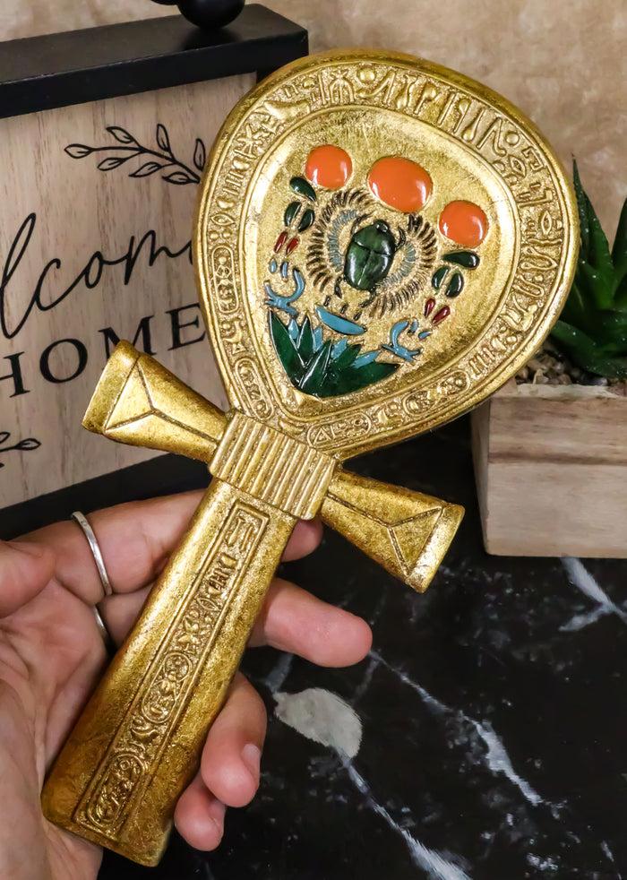 ebros gift Ebros Egyptian Gods Winged Scarab Dual Cobra Uraeus Ankh Shaped Hand Mirror