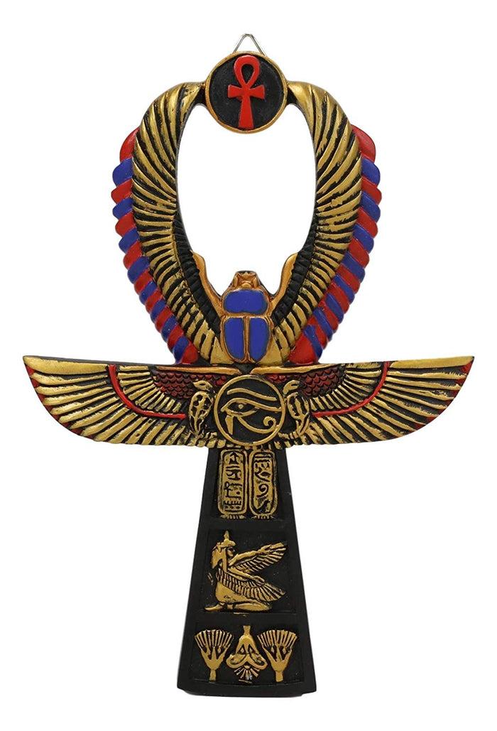 Ebros Gift Ebros Egyptian Golden Ankh Scarab Maat And Eye Of Horus Wall Decor Figurine 8" H