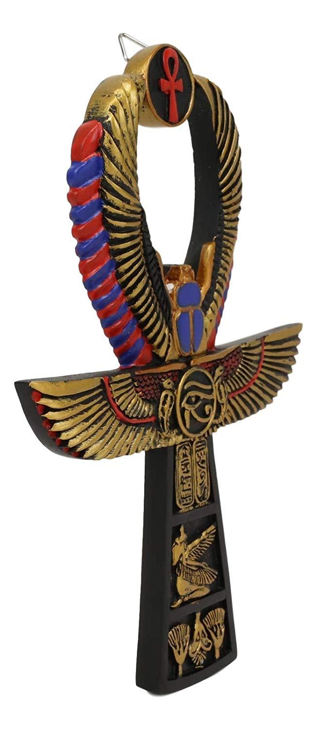Ebros Gift Ebros Egyptian Golden Ankh Scarab Maat And Eye Of Horus Wall Decor Figurine 8" H
