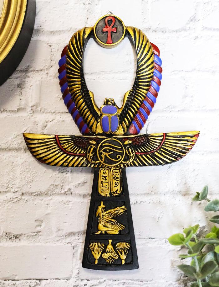 ebros gift Ebros Egyptian Golden Ankh Scarab Maat and Eye of Horus Wall Decor Figurine 8" H
