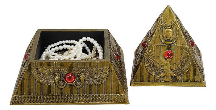 Ebros Gift Ebros Egyptian Golden Winged Scarab Falcon Pyramid Jewelry Box Figurine 7.25"H