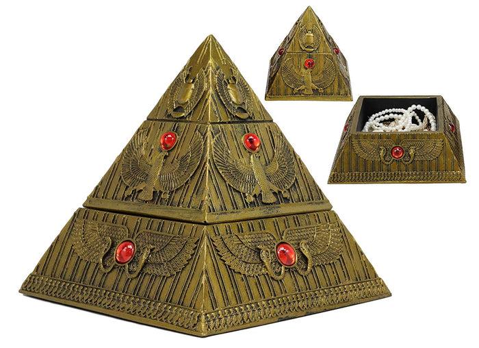 Ebros Gift Ebros Egyptian Golden Winged Scarab Falcon Pyramid Jewelry Box Figurine 7.25"H