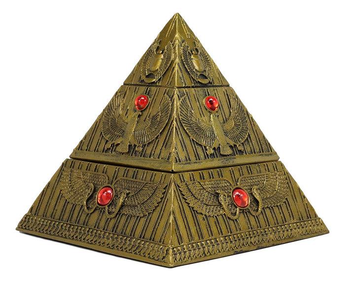 Ebros Gift Ebros Egyptian Golden Winged Scarab Falcon Pyramid Jewelry Box Figurine 7.25"H