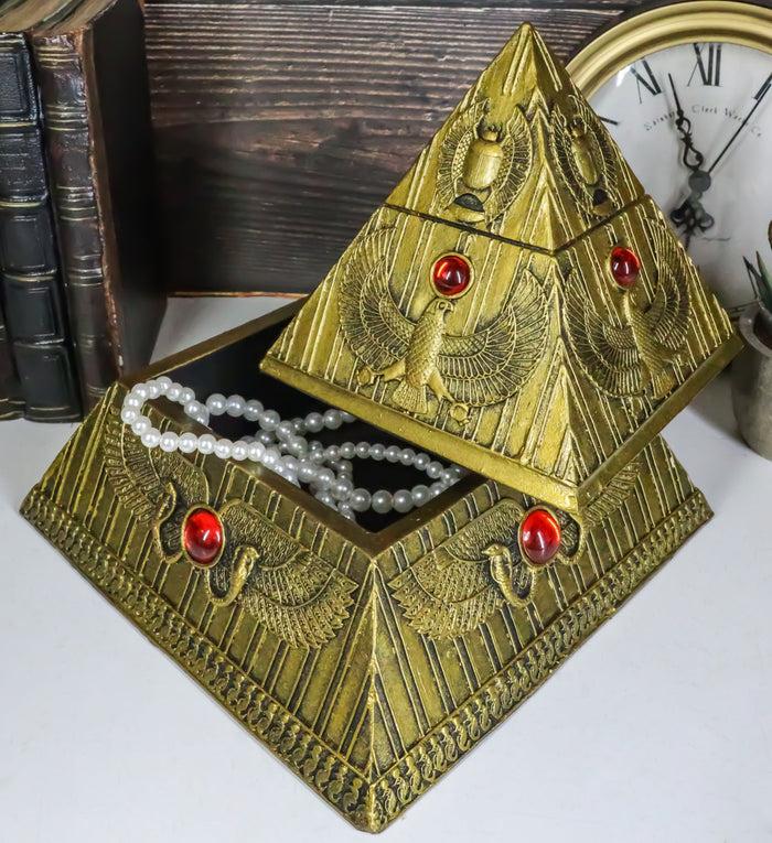 ebros gift Ebros Egyptian Golden Winged Scarab Falcon Pyramid Jewelry Box Figurine 7.25"H