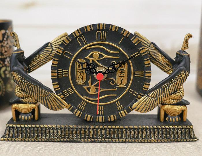 ebros gift Ebros Egyptian Kneeling Goddess Maat Isis With Wedjat Table Clock Figurine 8" L