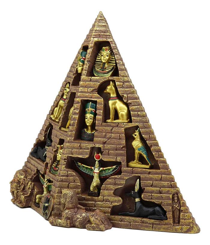 Ebros Gift Ebros Egyptian Monument Pyramid Display Statue Featuring 6 Miniature Gods Goddesses King TUT Nefertiti Horus Bastet Isis Anubis For Educational And Decorative Centerpiece