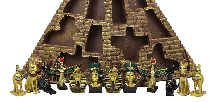 Ebros Gift Ebros Egyptian Monument Pyramid Display Statue Featuring 6 Miniature Gods Goddesses King TUT Nefertiti Horus Bastet Isis Anubis For Educational And Decorative Centerpiece