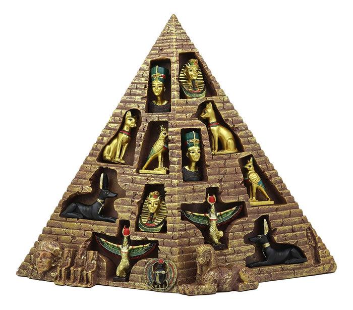 ebros gift Ebros Egyptian Monument Pyramid Display Statue Featuring 6 Miniature Gods Goddesses King TUT Nefertiti Horus Bastet Isis Anubis for Educational and Decorative Centerpiece