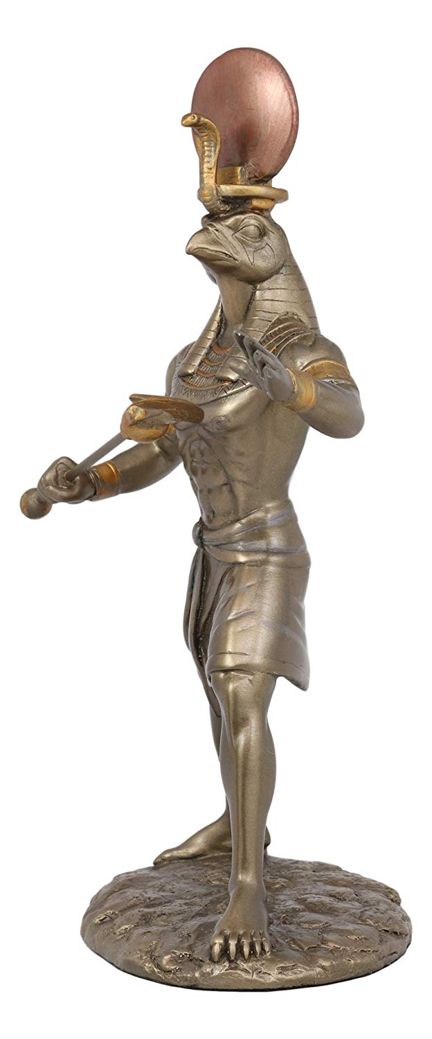 Ebros Gift Ebros Egyptian Mythology God Horus Ra With Sun And Uraeus Disc Statue In Faux Bronze Resin Gods Of Egypt Deity Of War & Sky Falcon Heru Figurine 11" Tall Home Decor Sculpture