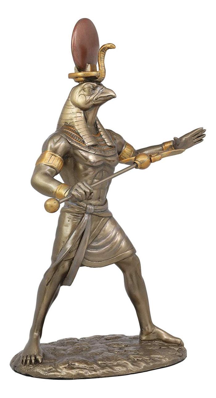 Ebros Gift Ebros Egyptian Mythology God Horus Ra With Sun And Uraeus Disc Statue In Faux Bronze Resin Gods Of Egypt Deity Of War & Sky Falcon Heru Figurine 11" Tall Home Decor Sculpture