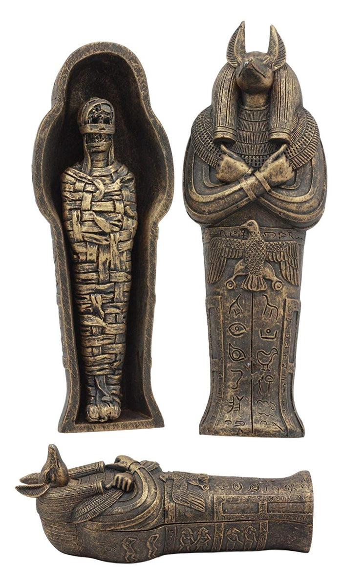 Ebros Gift Ebros Egyptian Sarcophagus Box With Mummy Figurine 5.25" Long God Of Afterlife Anubis Coffin Sculpture