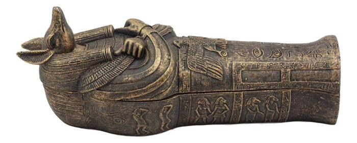 Ebros Gift Ebros Egyptian Sarcophagus Box With Mummy Figurine 5.25" Long God Of Afterlife Anubis Coffin Sculpture