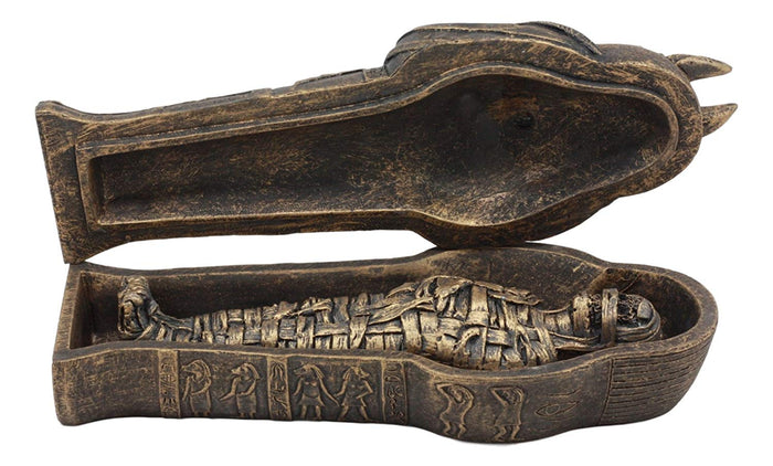 Ebros Gift Ebros Egyptian Sarcophagus Box With Mummy Figurine 5.25" Long God Of Afterlife Anubis Coffin Sculpture