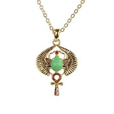 ebros gift Ebros Egyptian Scarab Golden Pewter Necklace Jewelry- Mystica Collection