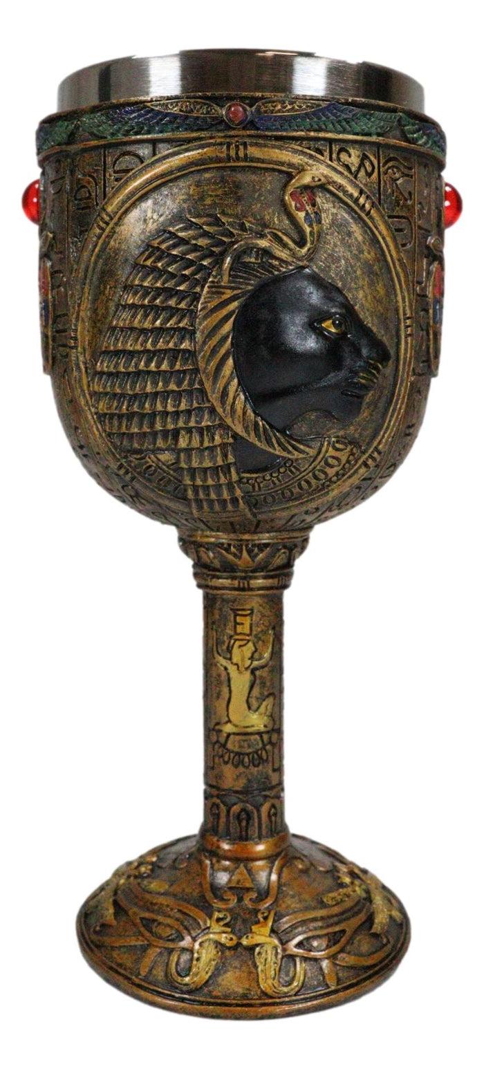 Ebros Gift Ebros Egyptian Sekhmet 6oz Resin Wine Goblet Chalice With Stainless Steel Liner