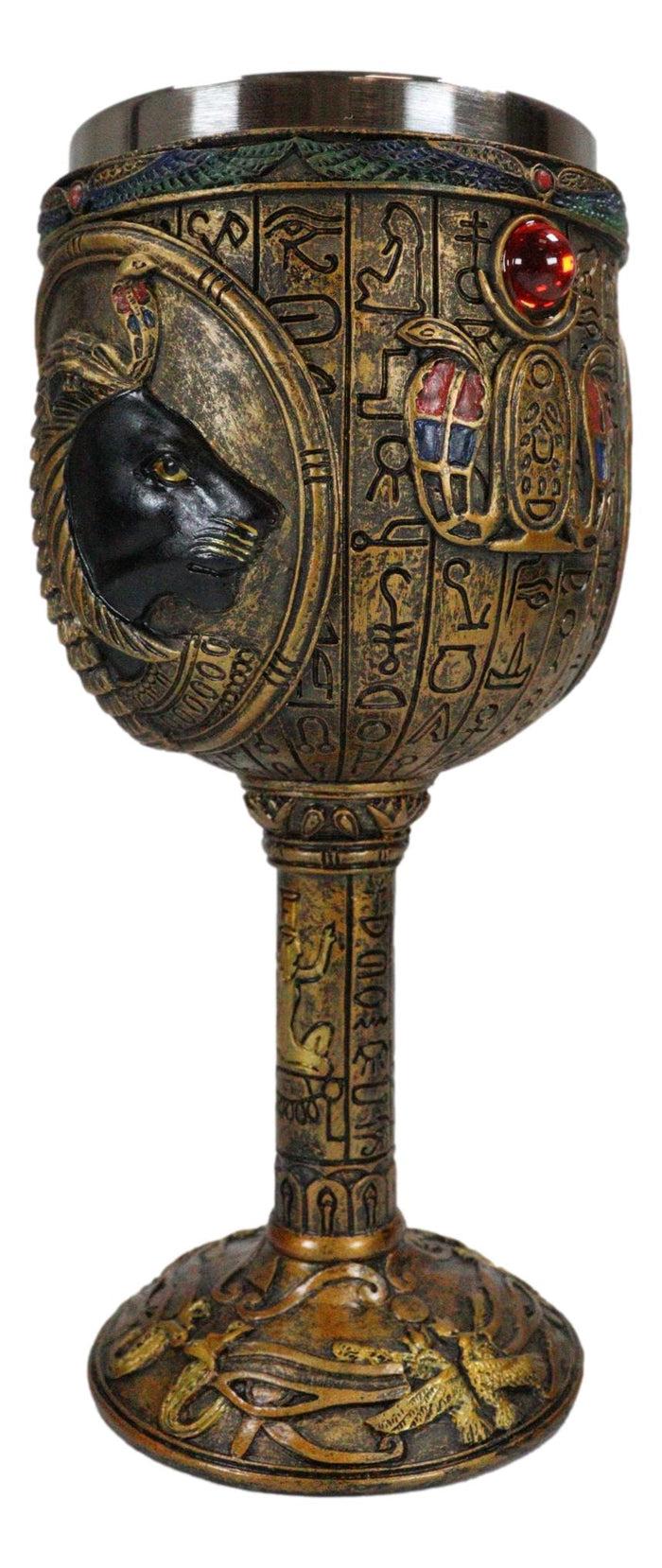 Ebros Gift Ebros Egyptian Sekhmet 6oz Resin Wine Goblet Chalice With Stainless Steel Liner