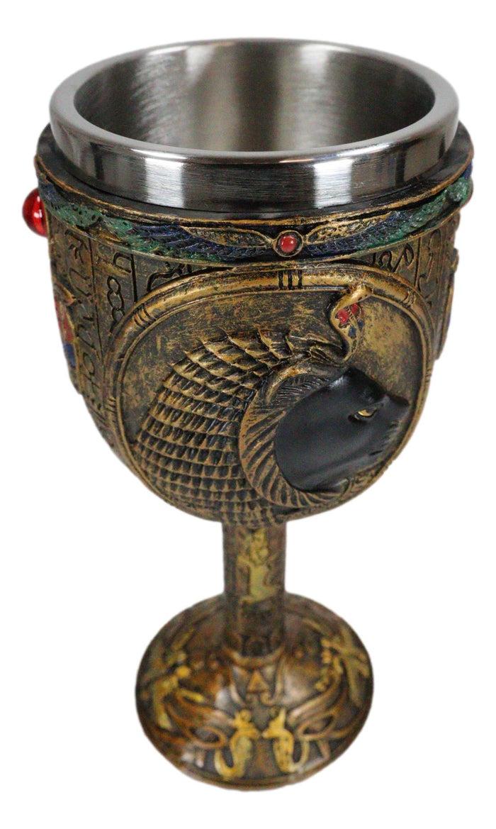 Ebros Gift Ebros Egyptian Sekhmet 6oz Resin Wine Goblet Chalice With Stainless Steel Liner