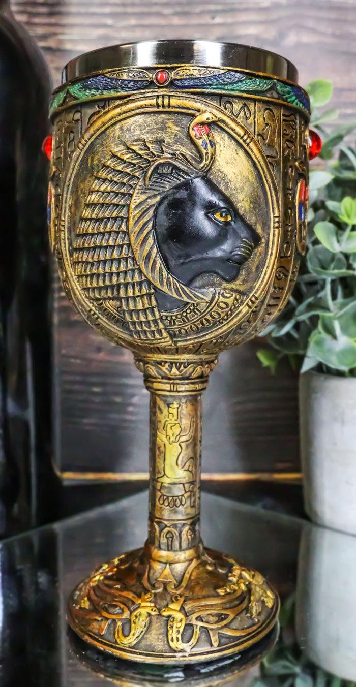 ebros gift Ebros Egyptian Sekhmet 6oz Resin Wine Goblet Chalice With Stainless Steel Liner