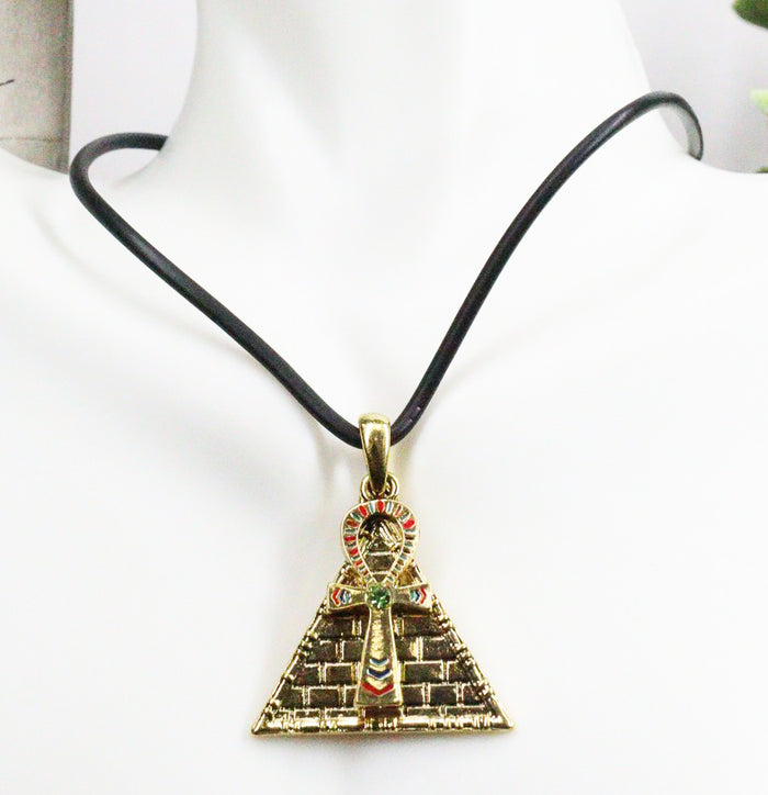 ebros gift Ebros Egyptian Theme Pewter Alloy Pyramid Ankh Necklace Pendant Jewelry Fashion