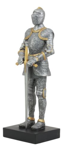 Ebros Gift Ebros El Cavaliere Italian Knight With Long Sword Statue 13" Tall Suit Of Armor Swordsman Medieval Knight Figurine Age Of Kings