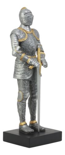 Ebros Gift Ebros El Cavaliere Italian Knight With Long Sword Statue 13" Tall Suit Of Armor Swordsman Medieval Knight Figurine Age Of Kings