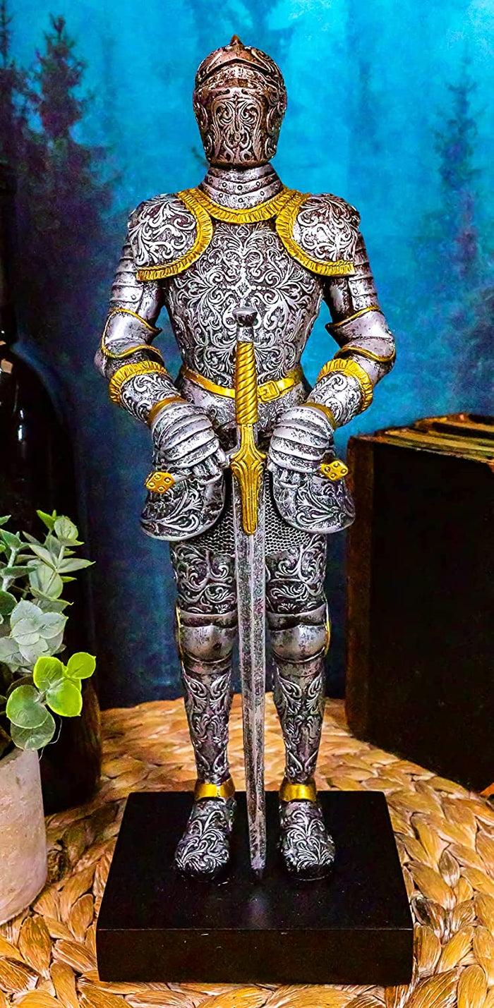 ebros gift Ebros El Cavaliere Italian Knight with Long Sword Statue 13" Tall Suit of Armor Swordsman Medieval Knight Figurine Age of Kings