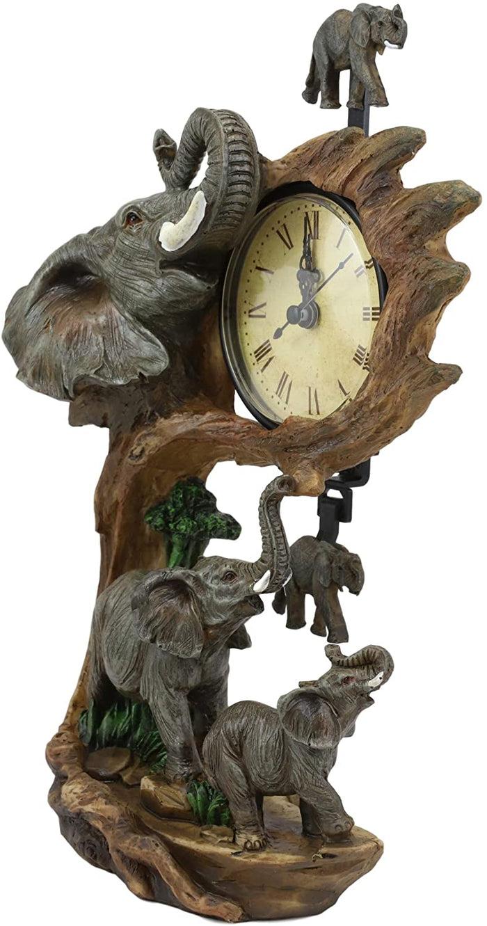 Ebros Gift Ebros Elephant Father And Calf Family Table Clock With Pendulum 10.5" Height