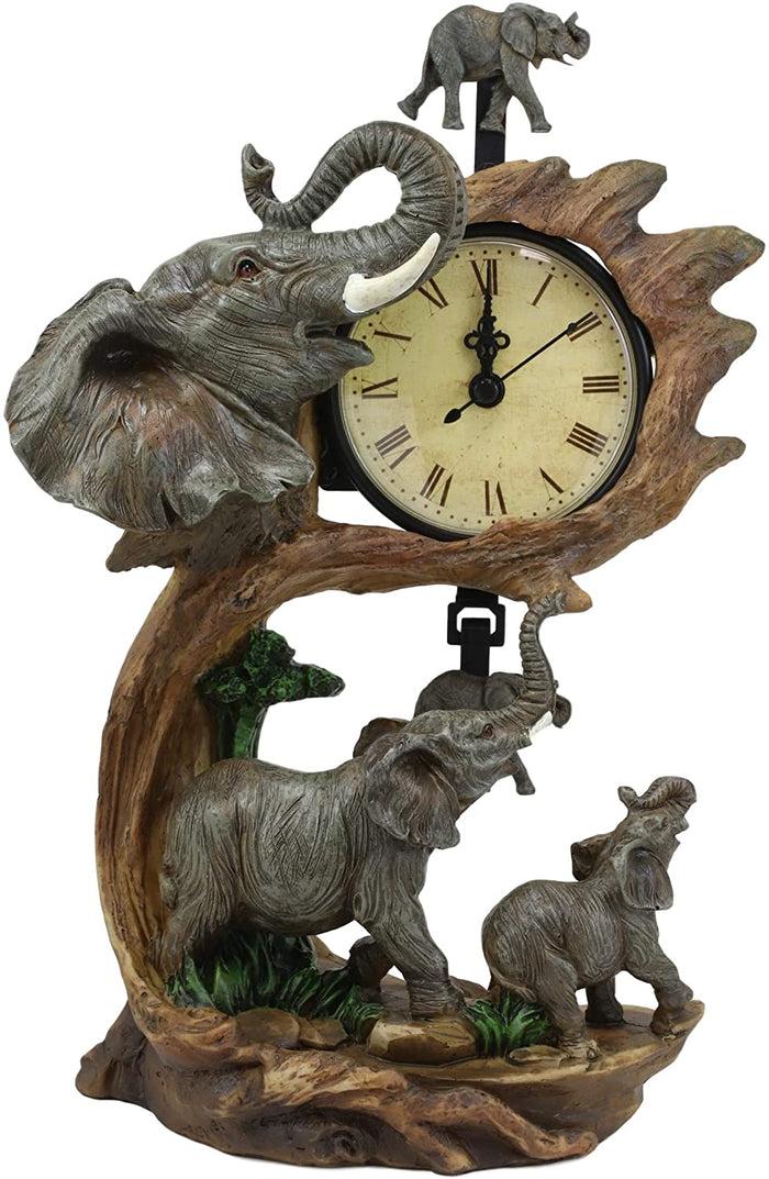 Ebros Gift Ebros Elephant Father And Calf Family Table Clock With Pendulum 10.5" Height