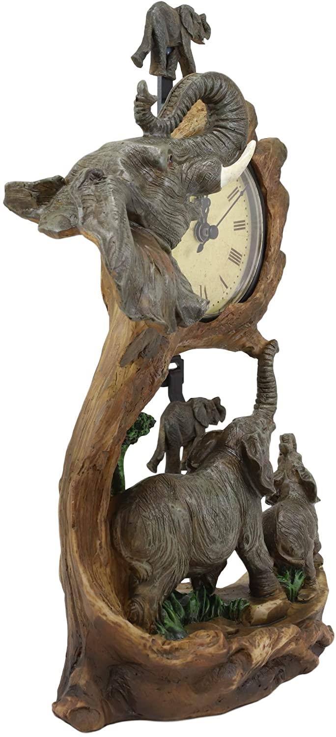 Ebros Gift Ebros Elephant Father And Calf Family Table Clock With Pendulum 10.5" Height