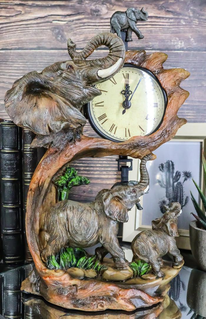 ebros gift Ebros Elephant Father and Calf Family Table Clock with Pendulum 10.5" Height