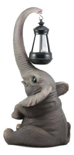Ebros Gift Ebros Elephant Pachyderm Safari Figurine W/ Solar LED Light Lantern 16.25"H