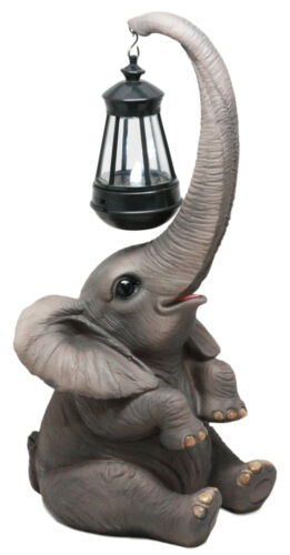 Ebros Gift Ebros Elephant Pachyderm Safari Figurine W/ Solar LED Light Lantern 16.25"H