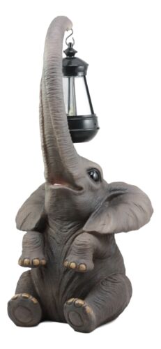 Ebros Gift Ebros Elephant Pachyderm Safari Figurine W/ Solar LED Light Lantern 16.25"H