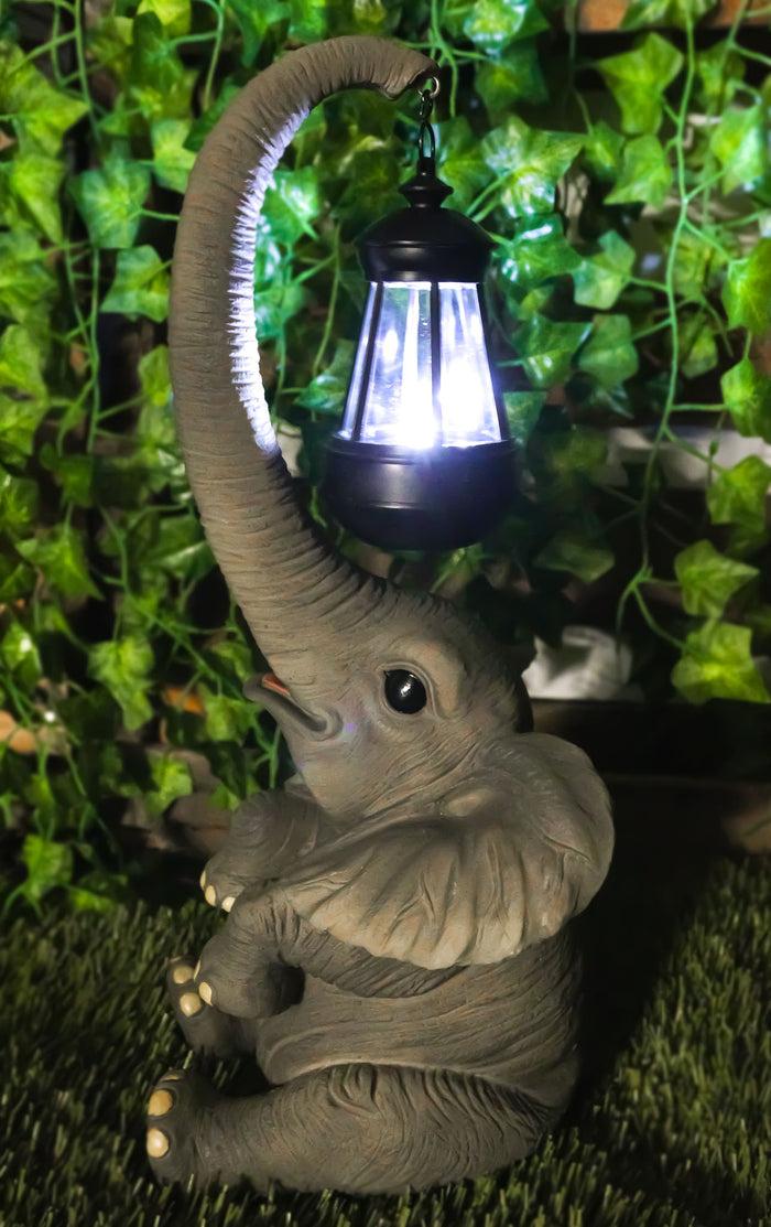 ebros gift Ebros Elephant Pachyderm Safari Figurine W/ Solar LED Light Lantern 16.25"H