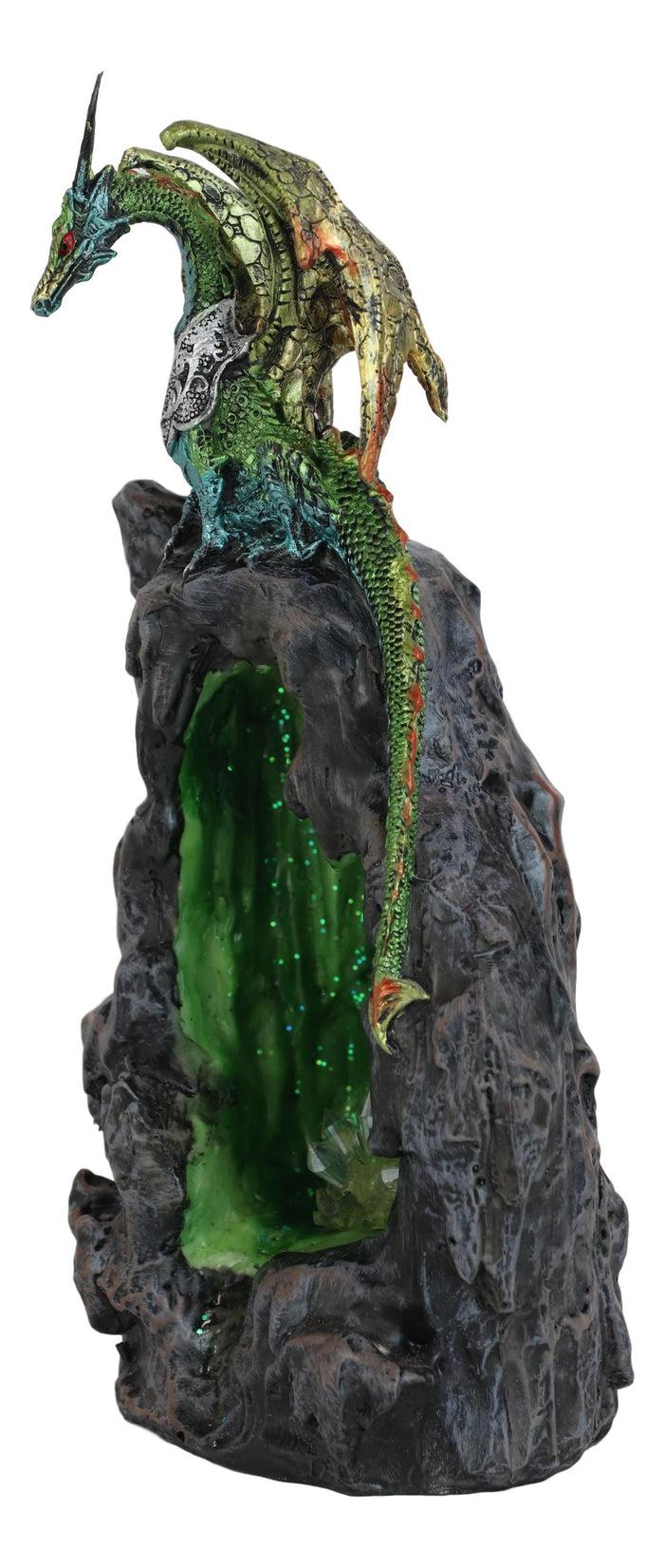 Ebros Gift Ebros Emerald Dragon On Crystal Geode Mountain Backflow Incense Burner With LED