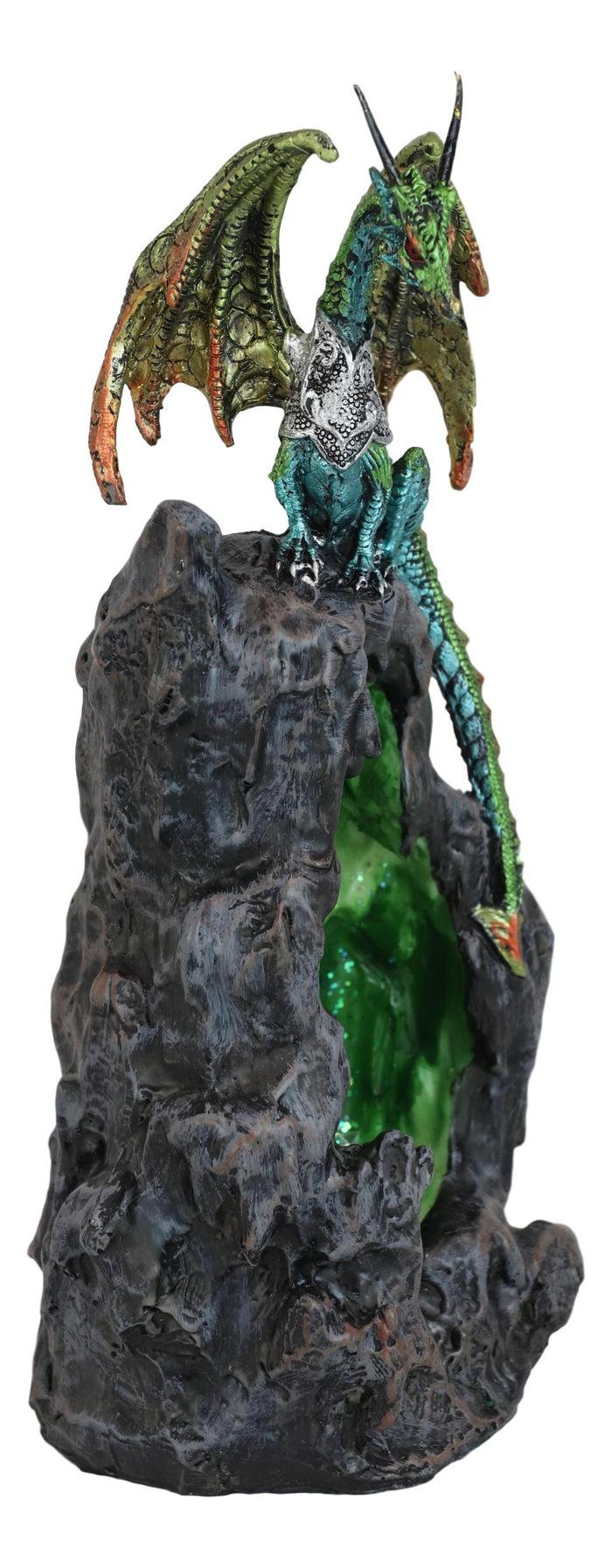 Ebros Gift Ebros Emerald Dragon On Crystal Geode Mountain Backflow Incense Burner With LED